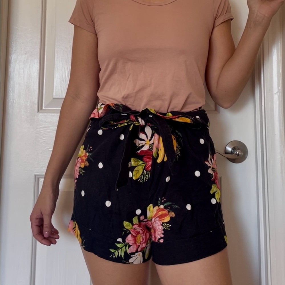 FARM Rio Black Floral High Waist Shorts